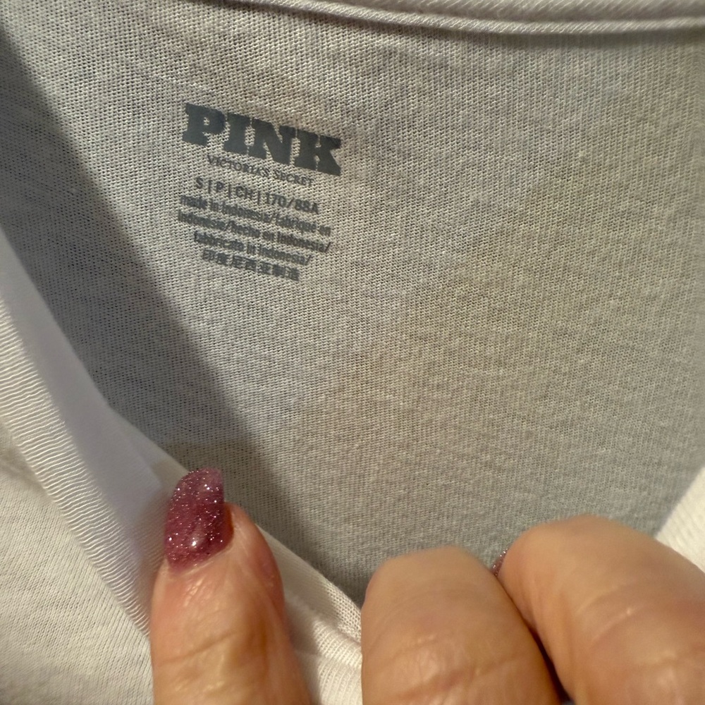 Victoria's Secret Pink Short Sleeve Tee - Gray and White